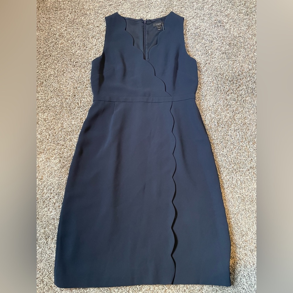 J Crew Navy Scalloped V Neck Dress